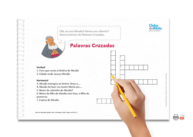 Atividade para Ministério Infantil: Palavras Cruzadas. Abraão