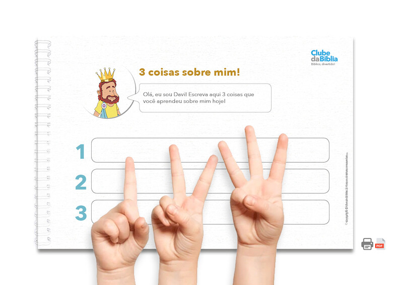 Atividade para o ministério infantil: 3 coisas sobre mim. Davi