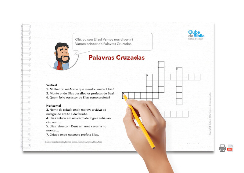 Atividade para Ministério Infantil: Palavras Cruzadas. Elias