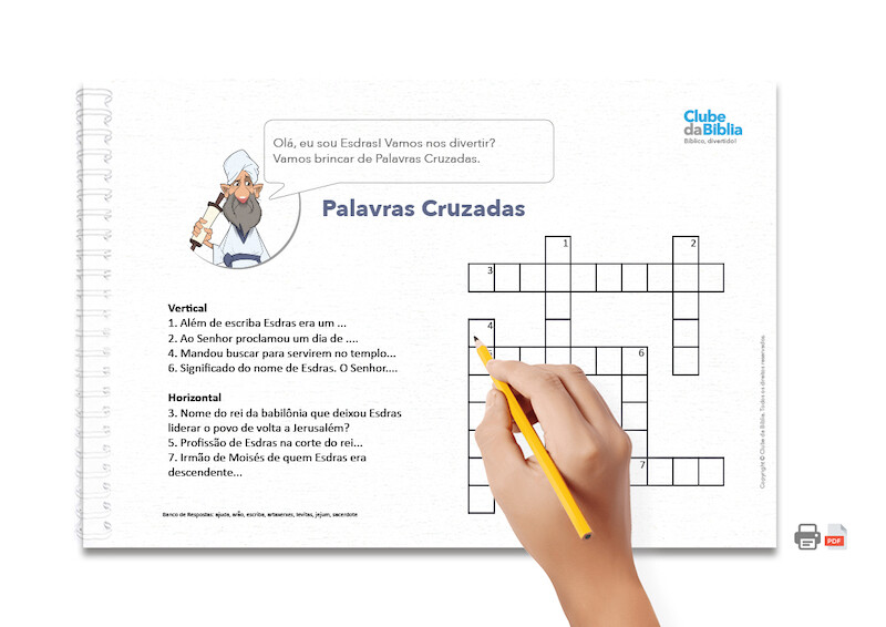 Atividade para Ministério Infantil: Palavras Cruzadas. Esdras