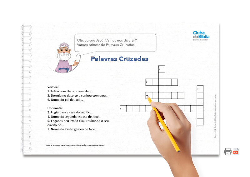 Atividade para Ministério Infantil: Palavras Cruzadas. Jacó