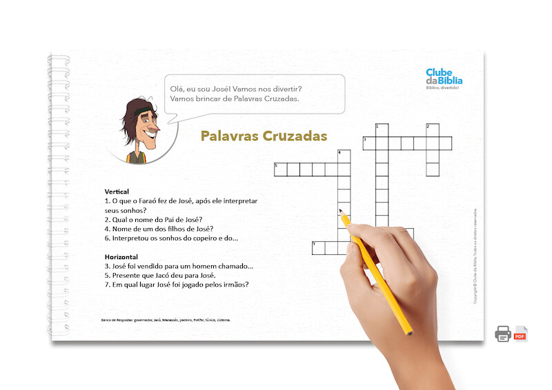 Atividade para Ministério Infantil: Palavras Cruzadas. José