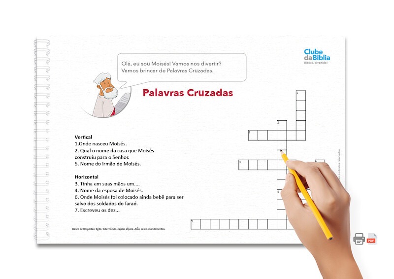 Atividade para Ministério Infantil: Palavras Cruzadas. Moisés