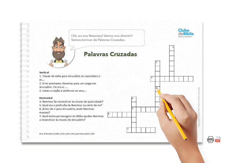 Atividade para Ministério Infantil: Palavras Cruzadas. Neemias