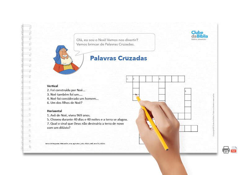 Atividade para Ministério Infantil: Palavras Cruzadas. Noé