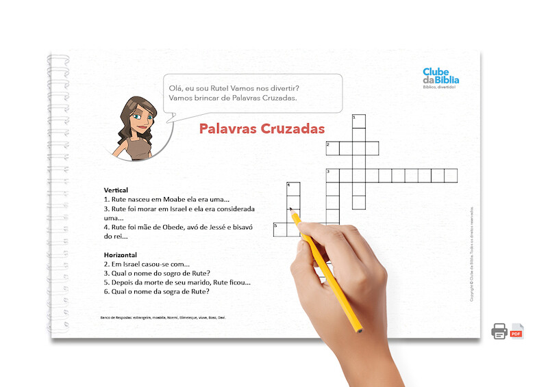 Atividade para Ministério Infantil: Palavras Cruzadas. Rute