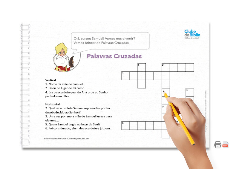 Atividade para Ministério Infantil: Palavras Cruzadas. Samuel